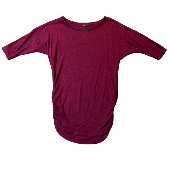 Express Red Wine Maroon Burgundy Three Quarter Sleeve Ruched on Side Sweater Med - Picture 1 of 9
